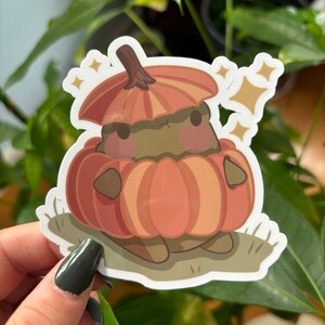 Adesivo rana in zucca / Design carino impermeabile in vinile con rana / Adesivo di Halloween