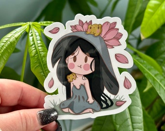 Lily Pad Girl Sticker | Waterproof Kawaii Frog Vinyl Art