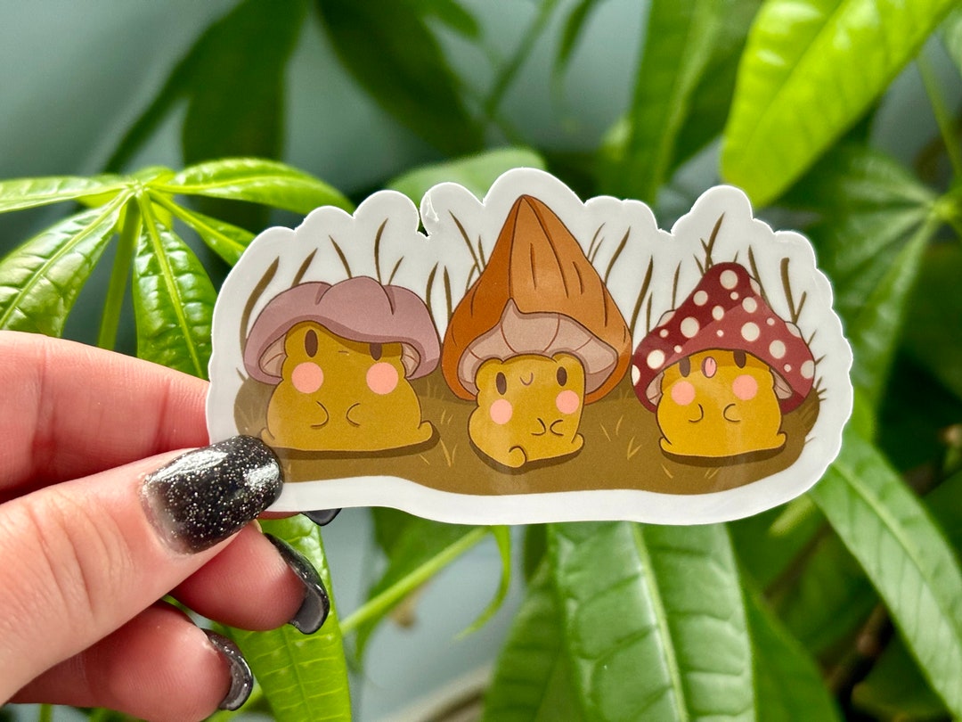 Mushroom Hat Frog Vinyl Sticker | Cottagecore Kawaii Froggy - Etsy