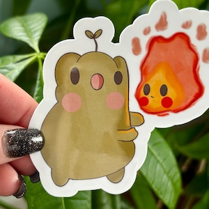 Calcifer and Frog Sticker | Studio Ghibli Fan Art | Cute Frog Sticker | Frog Laptop & Water Bottle Sticker | Cottagecore