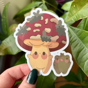 Mushroom and Frog Pals Sticker | Cute Waterproof Vinyl Sticker | Frog and Mushroom Art | Best Friends Sticker