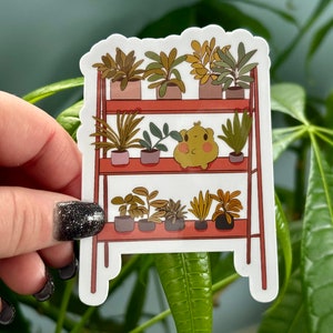 Plant Shelf Frog Sticker | Cute Kawaii Frog and Plant Design | Cottagecore Sticker | Waterbottle and Laptop Sticker