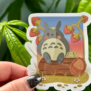 My Neighbor Totoro Sticker | Cute Frog and Strawberry Totoro | Studio Ghibli Inspired Sticker | Vinyl Stationery