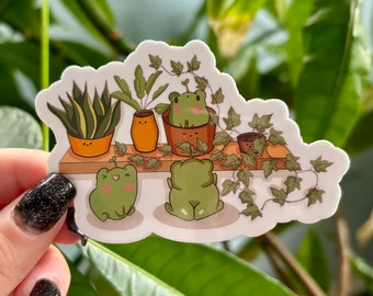 Cute Frog Plant Sticker | Funny Frog Butt and Plant Mom Design | Cottagecore Vinyl Glossy Sticker