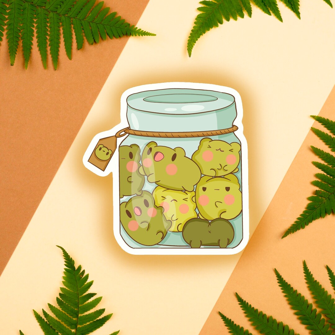 Cute Frogs Vinyl Sticker Jar of Frogs Kawaii Stationery Baby Frogs ...