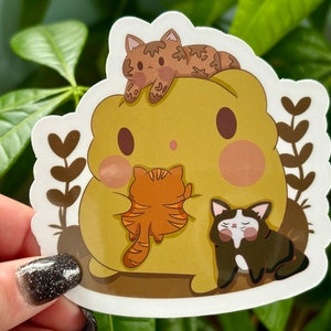 Adesivo rana con gatto / Grazioso vinile impermeabile con design di rana e gattino