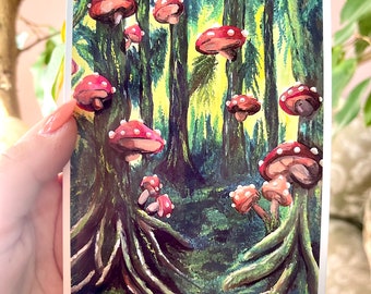 cute art print mushroom forest cottage core forest art print pretty art print fantasy art print mushroom art print 4x6 art print kawaii