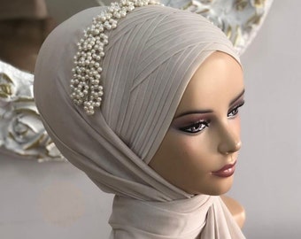 Engagement Ready Veil Ready Made Shawl,  glittering veiling, muslim veil, stitched veil, chiffon veil Turkish Premium Scarf ready