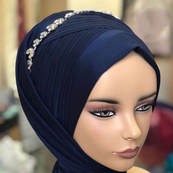 Voile de mariée henné voile de nuit fiançailles prête voile prêt à l'emploi châle, voilage scintillant, voile musulman, écharpe turque premium prête Hijab