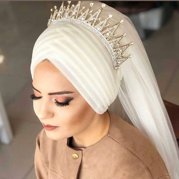 Bridal Veil Henna Night veil Engagement Ready Veil Ready Made Shawl,  glittering veiling, muslim veil,   Turkish Premium Scarf ready Hijab