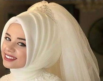 Bridal Veil Henna Night veil Engagement Ready Veil Ready Made Shawl,  glittering veiling, muslim veil,   Turkish Premium Scarf ready Hijab