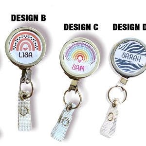 Customised Retractable Recoil Rainbow Nurse Badge Reel, Teacher Badge Reel, Name Tag ID Card Holder Lanyard Clip