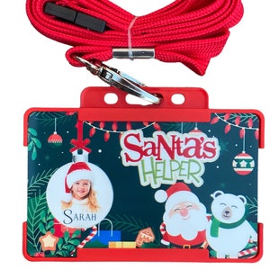 Cartão de identificação de Ajudante de Papai Noel, Crianças, Natal - Nome e foto personalizados