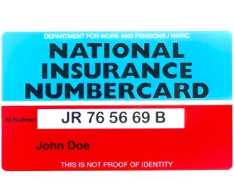 Custom Printed Replacement National Insurance Number Card Hard Plastic Card