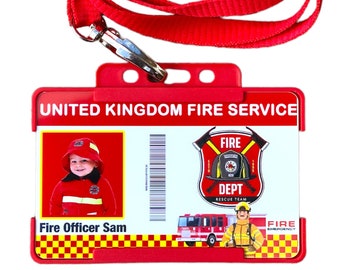 Fire Officer / Fireman / Firewoman ID Card, Children - Personalised Name And photo