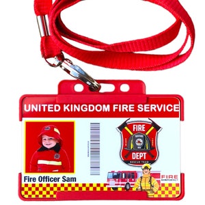 Fire Officer / Fireman / Firewoman ID Card, Children - Personalised Name And photo