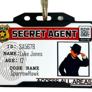 Carta d'identità da agente segreto/spia, bambini - personalizzata con nome e foto