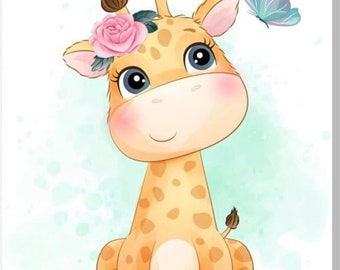 Cute Giraffe Kids Wall Art Canvas Picture 16" x 16"