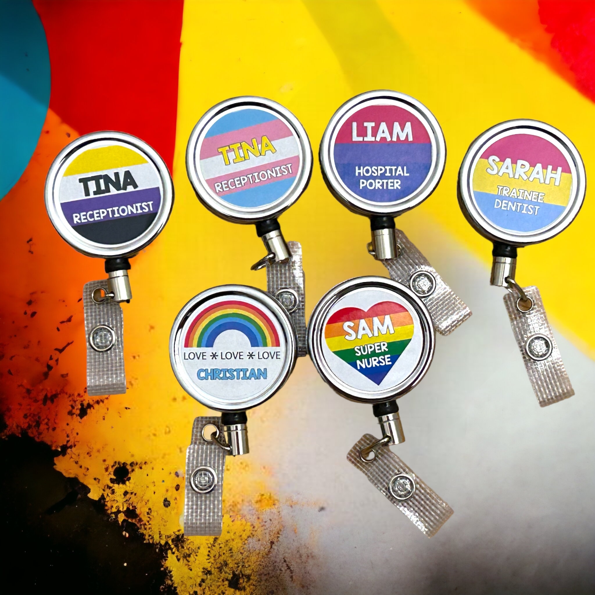 Spersonalizowany, zwijany, tęczowy identyfikator pielęgniarki LGBTQ+, identyfikator nauczyciela, identyfikator z klipsem na smycz