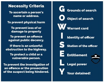 Police Officer Help Card - Go Wisely And Necessity Criteria - New Recruits