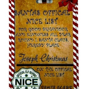 Tarjeta de recuerdo de la lista de buenos amigos de Papá Noel, perfecta para tus hijos, personalizada con su nombre