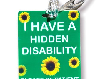 Hidden Health Condition Disability Awareness Card In Green with choice of tag for attaching to a bag.