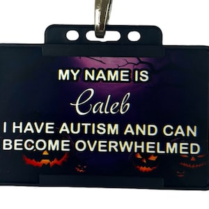Tarjeta de identificación personalizada de Halloween - Ideas de truco o trato para niños autistas - Concienciación sobre discapacidades ocultas - Halloween