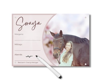 Lavagna bianca con scatola – Targa individuale con una foto del tuo cavallo che posso scrivere su vetro acrilico