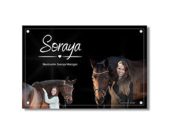 Targa per scatola Elegance - Targa per scatola individuale con una foto del tuo cavallo I vetro acrilico