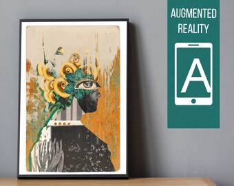 Awakening ANIMATED POSTER - woman print, nature room decor, vintage artwork with augmented reality