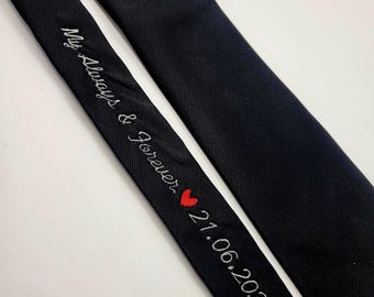 Custom Embroidered Silk Tie – Personalised Wedding Keepsake