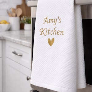 Personalised Family Name Embroidered Tea Towel: Custom Kitchen Linen Gift