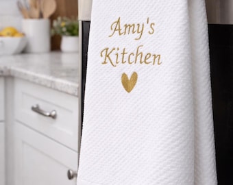 Personalised Family Name Embroidered Tea Towel: Custom Kitchen Linen Gift