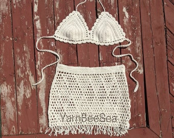 Diagonal Mesh Beach Wear Set Crochet Pattern