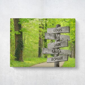 Un sentiero in una foresta verde Alberi Stampe personalizzate Famiglia Stampa personalizzata Segno Nome / Tonalità verdi / Regalo a sorpresa per le donne