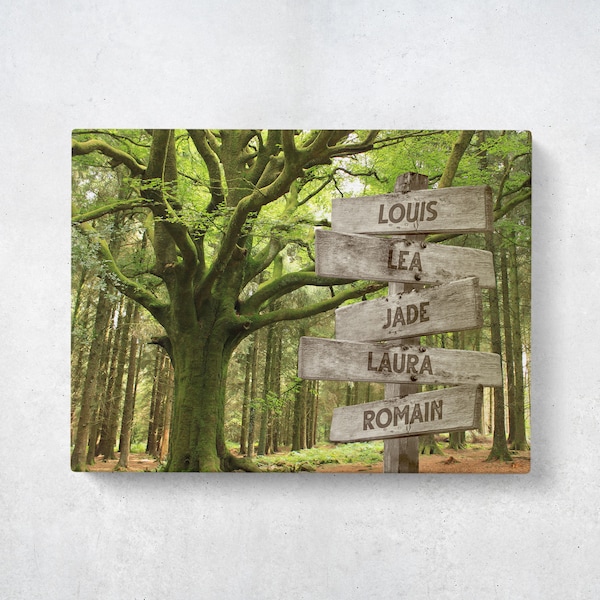 Big Family Tree of Life in Forest Canvas Wall Art Custom Family Name Sign custom / Green Tones / Christmas gift for women