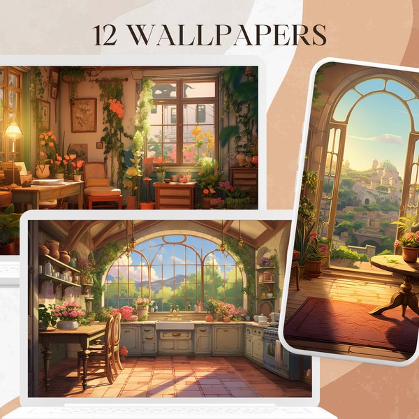 Studio Ghibli inspired bundle of 12 wallpapers for mobile & desktop or tablet / iPad, iOS or Android