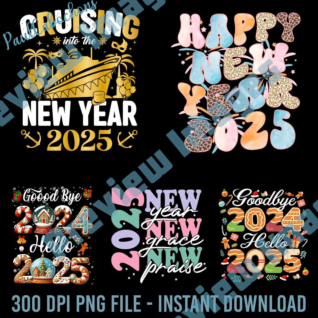 Happy New Year 2025 Bundle 10 Png, Goodbye 2024 Hello 2025 Png, New ...