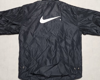 Vintage Nike Windbreaker Lightweight Jacket Embroidery Logo Large Back Swoosh 90s 80s Black