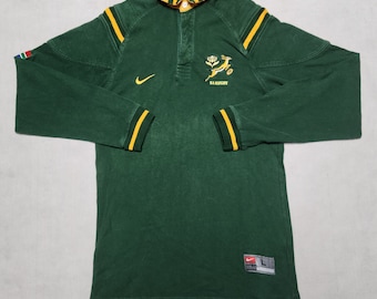 Vintage Nike Team SA Rugby Longsleeve South Africa Rugby Top Polo Swoosh Embroidery 90s 80s Green Yellow