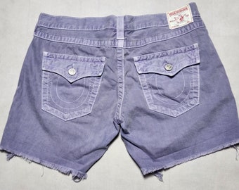 True Religion Shorts Jeans Pants Made in USA Purple Violet Denim