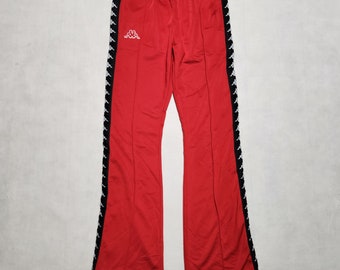 Kappa Track Pants Stripes Snaps Flared Logo Embroidery Red Trousers
