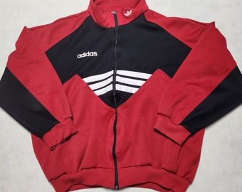 Adidas Tracktop Track Top Zip Vintage 80&#39;s 90&#39;s 3 Stripes Trefoil Embroidery