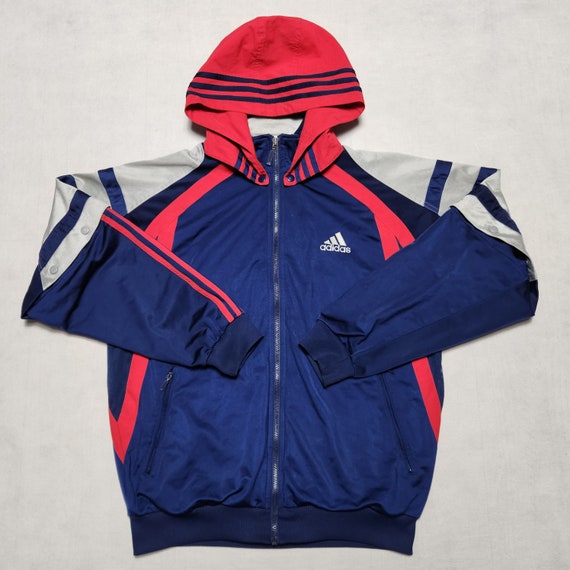 Vintage Adidas Hooded Track Top Track Jacket 3 Stripes Zip Mesh 