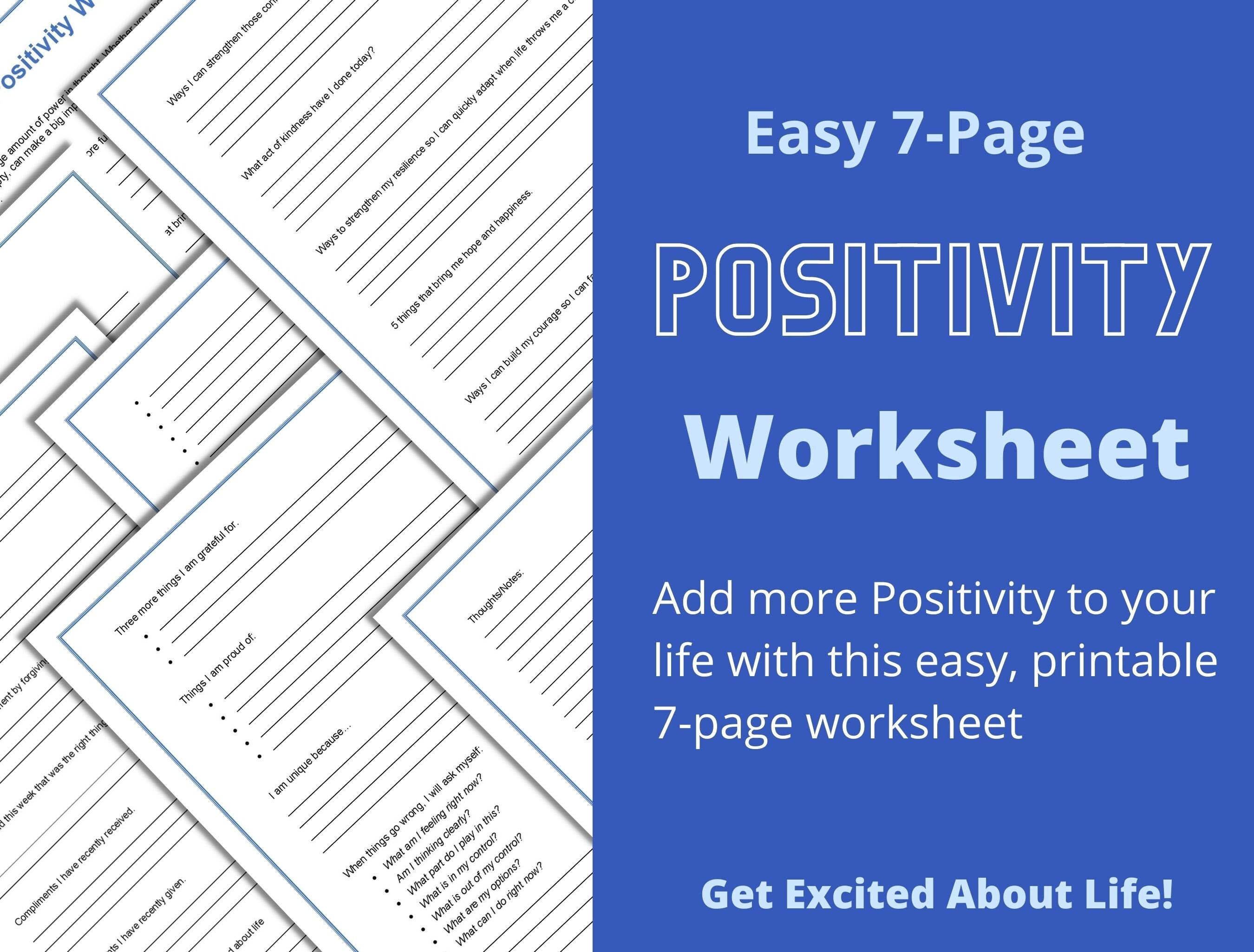 Easy 7-page Positivity Worksheet - Find More Joy, Be More Positive, Be Happy Feel Better With ...