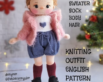 Isik Doll Knitting Shorts Cardigan Sweater Socks English Digital Pattern