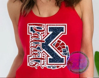 Custom Glitter Cheer Tank Tops - Racerback Tanks - Cheerleader Name High School Letter and Pom-Pom - School Spirit Pride - Cheer Squad Pep