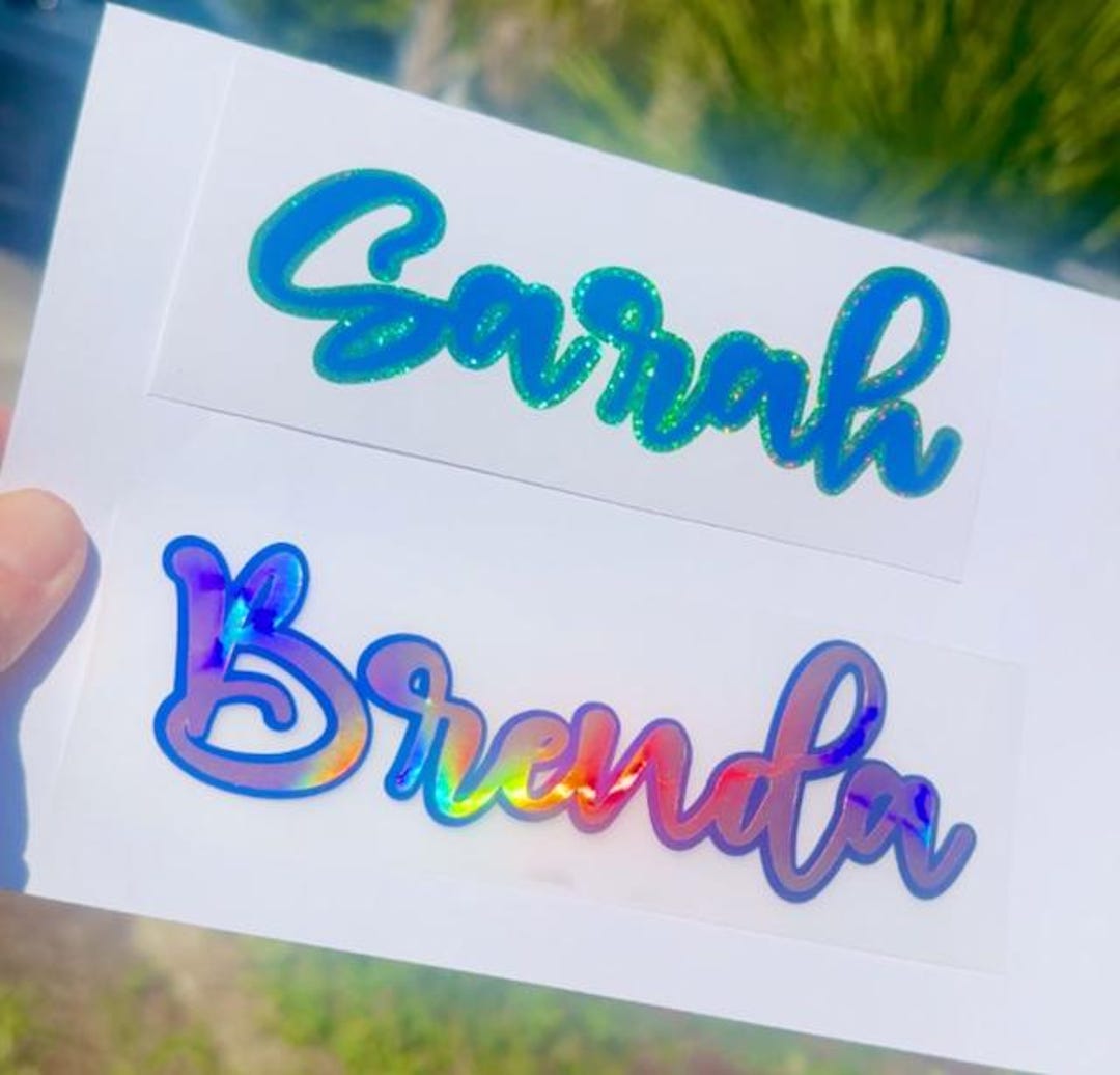 Name Sticker Rj Custom Name Stickers *RJ* - Cursive Font Decal - Holographic Glitter ...