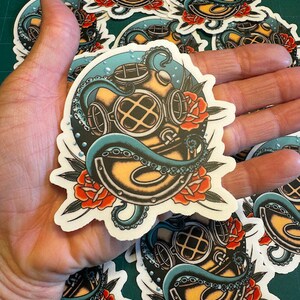 Octopus Deep Sea Diver Tattoo Sticker - American Traditional Flash Art ...