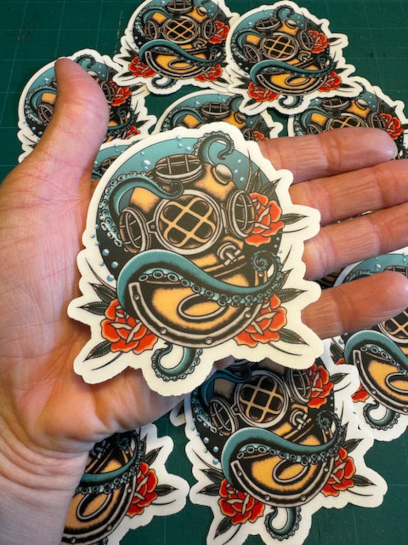 Octopus Deep Sea Diver Tattoo Sticker - American Traditional Flash Art ...